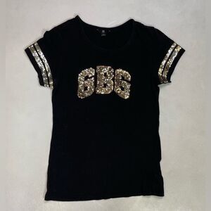 Guess GBG Logo Bling T-shirt Women Small Black Short Sleeve